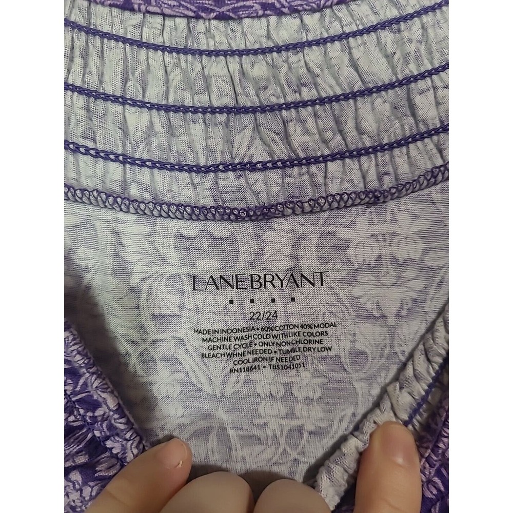 Lane Bryant Purple Ikat Print Smocked Waist‎ Short Sleeve Top Womans Size 22/24 - Picture 5 of 5